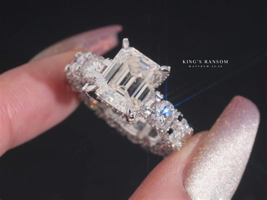 5 CT Emerald Brilliant Cut Moissanite Engagement Ring - VVS1 D Clarity - White Gold - 925 Sterling Silver - Diamond Simulant - Promise Ring - Etsy