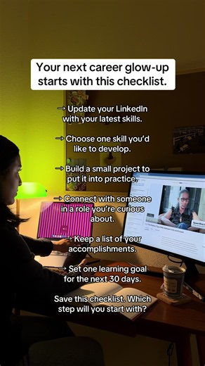 Your next career glow-up starts with one thing you can do today. Save this checklist for your next career reset. 💬 What’s one skill you want to learn in the next 30 days? Tell us in the comments. Follow Coursera for more career tips and skills to keep you growing. #CareerGrowth #CareerTok #ProfessionalDevelopment #LearnNewSkills #coursera