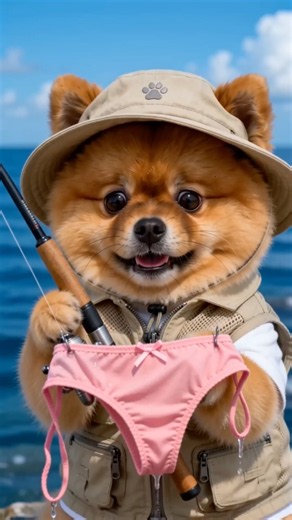 Coco uses fishing line to fish for a bikini😂😁😍 #coco #cute #pets #aivideo
