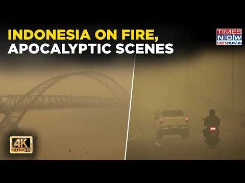 Indonesia Wildfire: Ominous Orange Haze Blurs Skyline| Drifting Smog Chokes, Haze Blankets Cities|4K