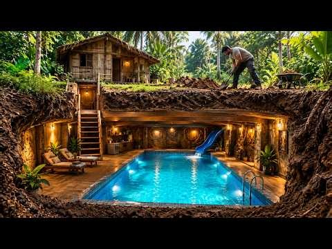 155 Days to Build a Secret Underground Swimming Pool House! 💦🌴