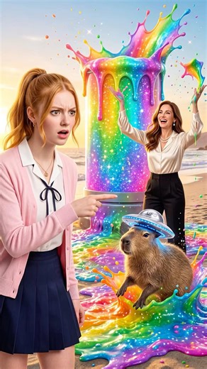 I Turned The Entire Beach Into A GIANT SLIME TANK… My Mom Went CRAZY! 😂 #capybara #funny