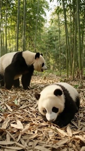 🐼😂 Baby Panda Chases Falling Bamboo Leaves! 🌿
