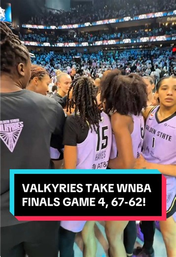 The @Valkyries take Game 4 on the road 🗣️ The Valks defeat the Dream, 67-62. They tie the series at 2-2, as they head back home to Golden State! Gabby Williams: 17 PTS | 5 REB | 3 AST | 3 STL Veronica Burton: 13 PTS | 5 AST | 3 REB | 2 STL | 2 3PM | 2 BLK Tiffany Hayes: 13 PTS | 5 REB Cecilia Zandalasini: 10 PTS | 3 STL #WNBASeason30 | #2026WNBAFinals #valkyries #dub #wnba