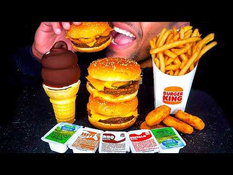BURGER KING | CHEESEBURGERS CHICKEN NUGGETS FRIES | ICE CREAM DIPPED CONE ORANGE FLAVOR | ASMR MUKBA
