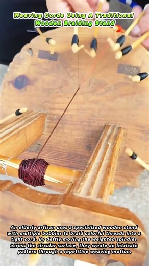 Weaving Cords Using A Traditional Wooden Braiding Stand
