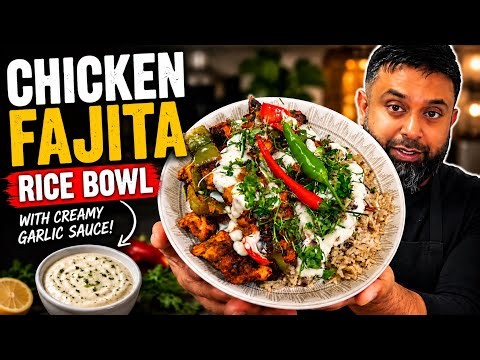 Chicken Fajita Rice Bowl Recipe with Creamy Garlic Sauce