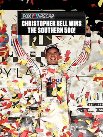 One spot better. FINALLY. Christopher Bell WINS the 2026 Southern 500 at Darlington! #NASCAR