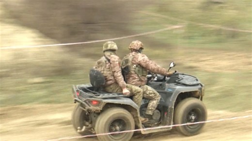 Ukrainian soldiers train with ATVs in extreme military drills