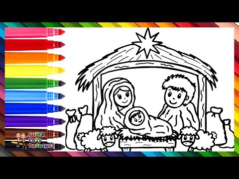 Draw and Color the Nativity Scene of Bethlehem 👼👨‍👩‍👦🌟🌈 Christmas Drawings for Kids