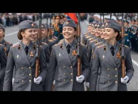 Russian Military Parade Up Close: Female Soldiers in Formation.