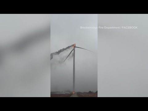 Lightning strike causes wind turbine in central Texas to catch fire