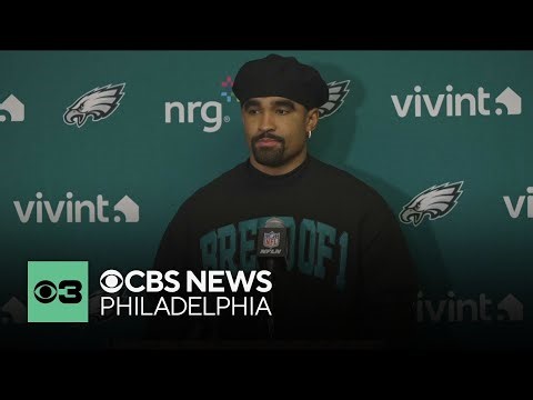 Philadelphia Eagles quarterback Jalen Hurts discusses victory over Buffalo Bills