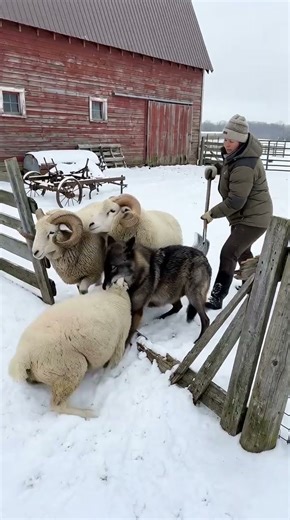 Rams Trap Wolf While Woman Rushes to Save Sheep! #wildliferescue