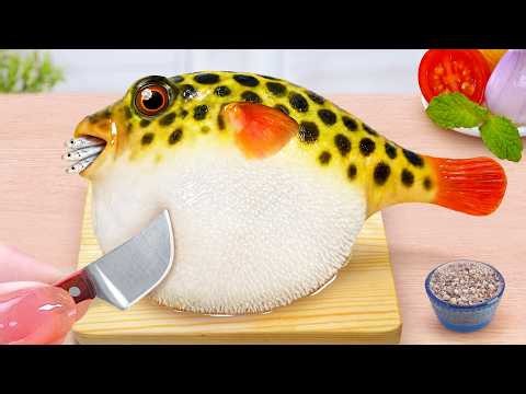 Best Tiny Seafood 🔥 How To Make Spicy Japanese Fugu Fried Puffer Fish 🐡 Tina Mini Cooking