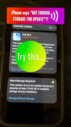 No Storage for iPhone Update? Do THIS 👇 #iPhoneTips #AppleHelp #iosupdate #techtips #iphonestorage