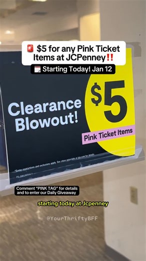 Your Thrifty BFFs 🔥 Pepper on Instagram: "🎀🛍️ JCPenney Pink Tag Sale is BACK 🔎 Find more deals on Pepper via bio link 🔗 💗 Starting Jan 12 ALL pink tag items are just $5 — no matter the original price 😱 @jcpenney 💬 Comment “Pink Tag” on this video and I’ll send you the participating JCPenney store locator 🙏 Follow @yourthrifty.bff for more steals #pinktagsale #jcpenney #clearancesale #yourthriftybff #shoppinghacks"