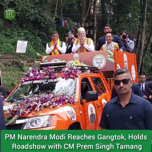 PM Narendra Modi Reaches Gangtok,Sikkim Roadshow with CM Prem Singh Tamang
