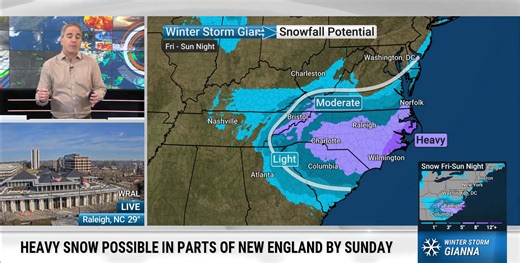 Odds are increasing for heavy snow in these outlined areas. Dr. Greg Postel has the latest on Winter Storm Gianna’s potential for “explosive development” and what it could mean for parts of the East Coast this weekend. | The Weather Channel