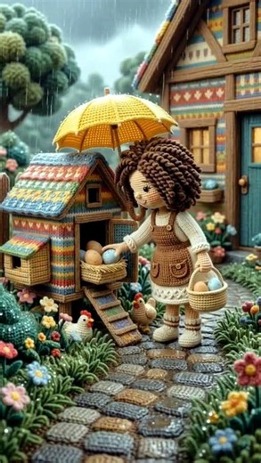 Crochet Girl Makes a Chocolate Cake on a Rainy Day 🍫🌧️ | Cozy Cooking ASMR #Shorts