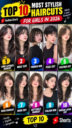 Top 10 Most Stylish Haircuts for Girls in 2026 💇‍♀️🔥 #Shorts #top10 #hairstyle #layeredhaircut