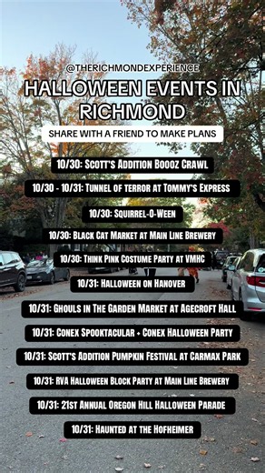 HALLOWEEN HAPPENINGS IN RICHMOND 👻🎃 SO MUCH MORE! Share this with a friend so you don’t miss out on all the spooky fun! 🎉 👀 Want to know what’s happening around RVA this week and beyond? Join RVAx to access our full, hand-curated calendar of local events, so you never miss a chance to get out and explore! 💌 Sign up for your FREE 14-day trial and get access to our membership, packed with local events, guides, perks, and plenty of inspiration for what to eat, drink, see, and do around Richmon