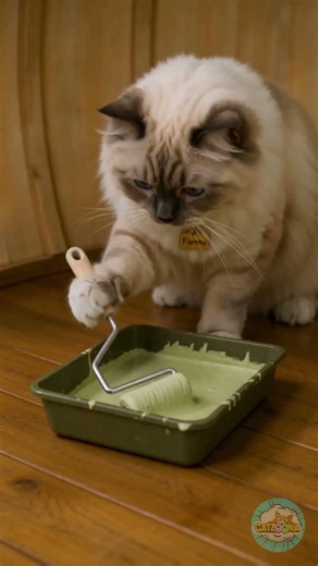 Adorable Feline Creates a Miniature Kiwi Casa 🥝 #shorts