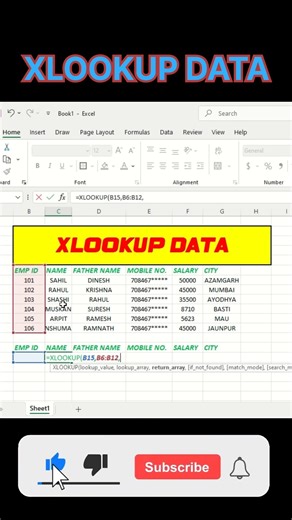 Excel XLOOKUP Function 😊Data search karna ab seconds ka kaamPerfect for students & office work ✔️