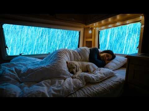 Rain Sounds for Sleeping ⚡ Gentle Thunder and Cozy Car Rain Beneath a Misty Night Sky