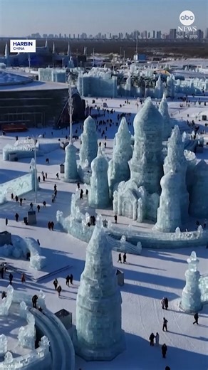 China's Harbin Ice and Snow World festival is getting underway again this year, with visitors being treated to breathtaking ice constructions including castles, intricate ice sculptures and even a slide. | ABC News