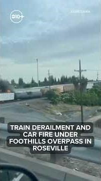 Train derailment and car fire at Union Pacific railyard in Roseville