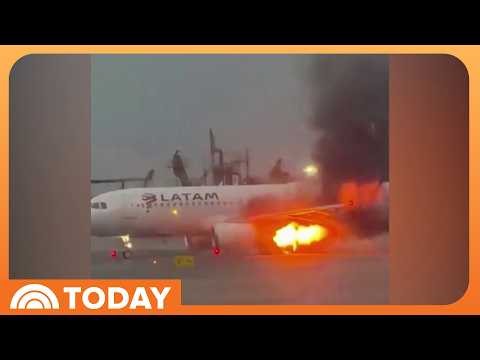 LATAM Plane Engine Catches Fire Minutes Before Takeoff
