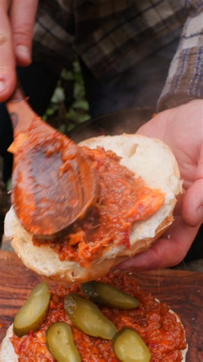Savor the exquisite Wagyu beef sliders cooked over open fire in a tranquil autumn forest. Experience gourmet flavors #WagyuBeef #OutdoorCooking #GourmetSliders #Cooking | Cook Loop