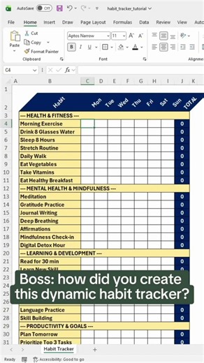 How to create a dynamic habit tracker in Excel. ✅Download my FREE Excel Shortcut Guide 👉🏼 https://t.co/XY24gRuXCD#excel #exceltips #habittracker #conditionalformatting #tutorial