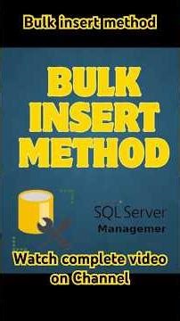 BULK INSERT METHOD | Import Data in SQL Server #sql #sqlserver #shorts #shortvideo #youtubeshorts
