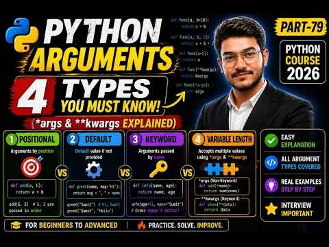 Types of Arguments in Python 🔥 Positional, Default, Keyword & Variable Length | Part-79