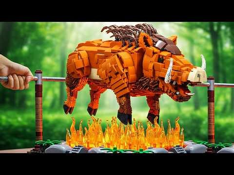 The BEST GIANT Wild Boar Scary Shawarma Kiosk Sandwich IRL LEGO RARE ASMR Stop Motion Cooking