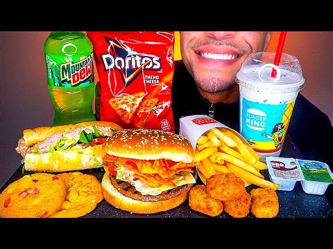 ASMR BURGER KING VS SUBWAY CHALLENGE WHOPPER CHEESEBURGER NUGGETS JERRY MUKBANG EATING SOUND COMMERC