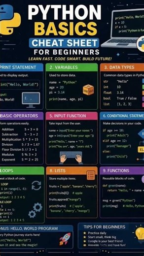 Python Basics Cheat Sheet #dataanalysis #datascience #machinelearning #programming #python #coding