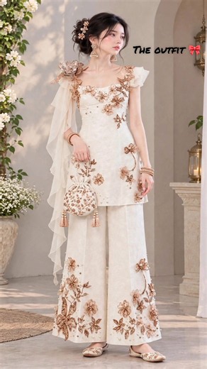 Ivory Designer Palazzo Suit 🤍✨ | Korean Style Floral Look | Elegant Wedding & Festive Outfit 2026