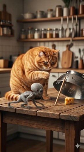 SHOCKING! 😱 The cat sets a trap for an ALIEN!太震撼了！這隻肥橘貓竟然在埋伏外星人🛸 #alien #ufo #trap #funnycat #shorts