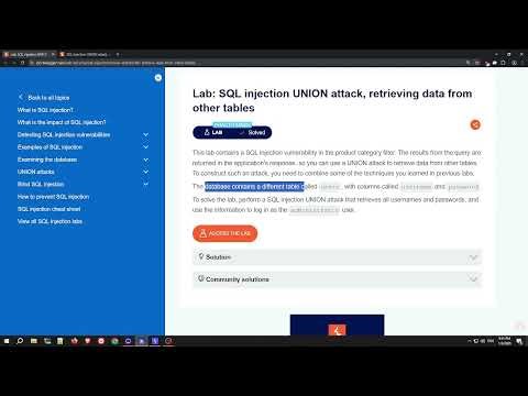 SQL injection attack, retrieving data from other tables & finding a column containing text(two labs)