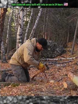 24 Hours Alone: I Built a Full Bushcraft Camp with ONLY an Axe (No Saw!) 🪓 #BushcraftCamp 🇺🇸