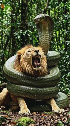 Anaconda Attacks Lion King… Then Regrets It! 🦁🐍🔥 #viral #wildlife #animals