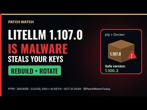 LiteLLM 1.107.0 was malware: check pip and Docker installs, rebuild on 1.106.2, rotate secrets