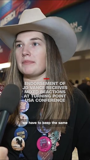 Attendees at "AmericaFest," Turning Point USA's annual gathering of young conservatives, were divided on the organization's CEO, Erika Kirk's endorsement of JD Vance for president in 2028. CNN's Steve Contorno reports. | CNN