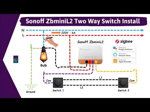 How To Wire Sonoff ZbminiL2 For UK Two Way Light Switch Zigbee Works With Amazon Alexa Google Home
