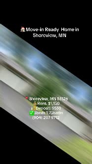 Looking for a clean, comfortable place to call home? This rental is ready for a responsible tenant, and pets are welcome! 🐶🐱 💰 Rent: $1,150/month 📍 Location: Shoreview, MN 55126 🔑 Move-in ready! 🐾 Pets allowed 🤝 Ideal for a responsible tenant 📲 For more information, contact: (904) 207-9712 #ShoreviewMN #ForRent #RentalHome #PetFriendly #MoveInReady