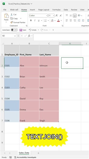 Excel TEXTJOIN Function | Combine First & Last Name Easily