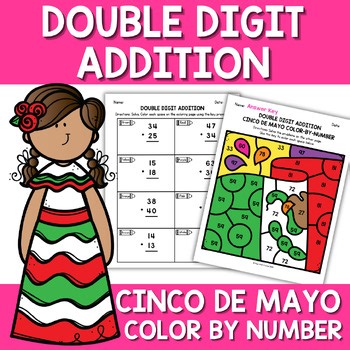2nd Grade Cinco de Mayo Math Activity | Double Digit Addition Color by Number